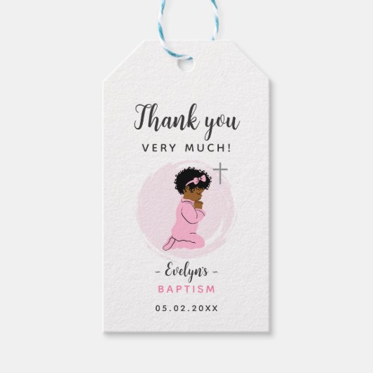 黒人の女の子の洗礼感謝タグ 十字架付き ギフトタグ (正面)