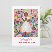 黒人の女の子の為のカスタマイズ可能なファーストコミュニオン招待状 招待状 (スタンド正面)