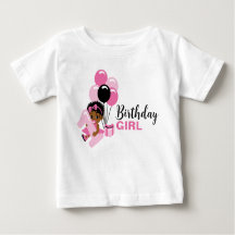 黒人の女の子の1歳の誕生日Tシャツ(風船付き)