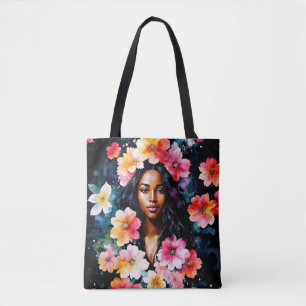 黒人の女性の花の芸術 トートバッグ