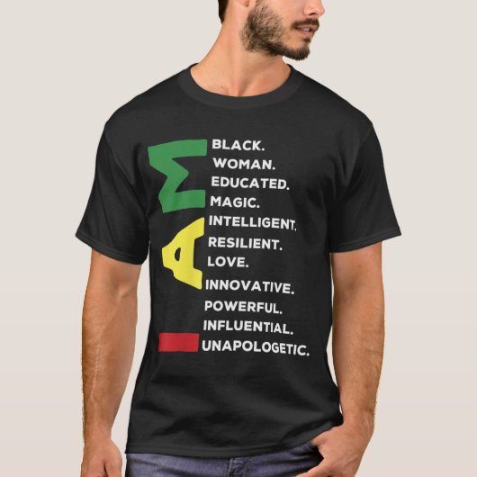 黒人の女性は強い教育を受知性があるけた Tシャツ (正面)