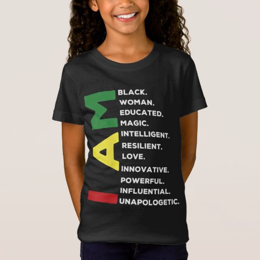 黒人の女性は強い教育を受知性があるけた Tシャツ (正面)