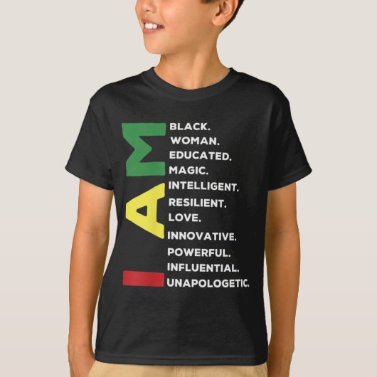 黒人の女性は強い教育を受知性があるけた Tシャツ (正面)