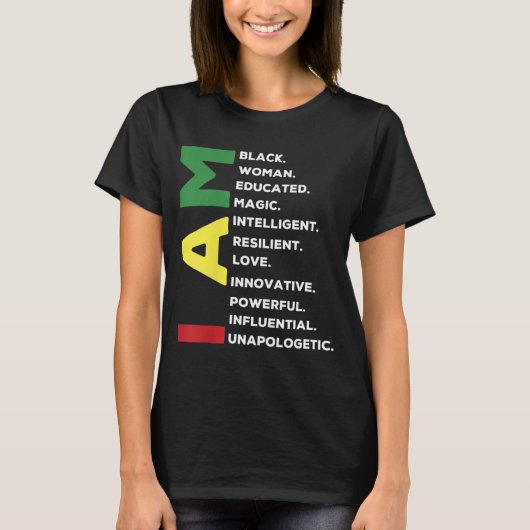 黒人の女性は強い教育を受知性があるけた Tシャツ (正面)