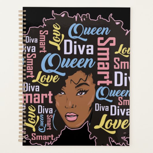 黒人の女性アフリカ系アメリカ人のメラニン・シエスタクイーン プランナー手帳 (正面)