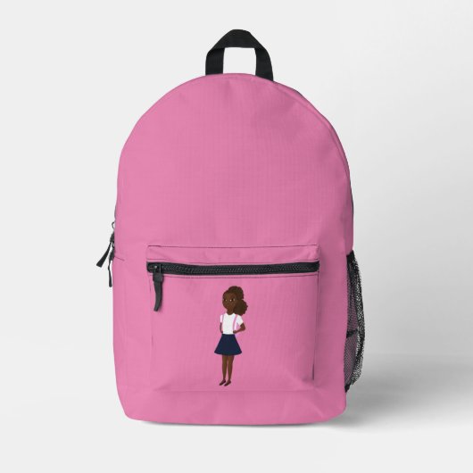 黒人の小学校女の子 プリントバックパック (正面)