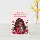 黒人の少女と可愛い子犬　バレンタイン カード (黄色い花)