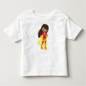 黒人の少女、スーパーヒーローの少女、赤いコスチューム トドラーTシャツ (正面)