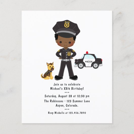 黒人の少年警察官パーティー 誕生日パーティー チラシ (正面)
