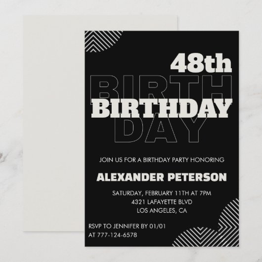 黒人の男性のための48歳の誕生日パーティーの招待状 招待状 (正面/裏面)