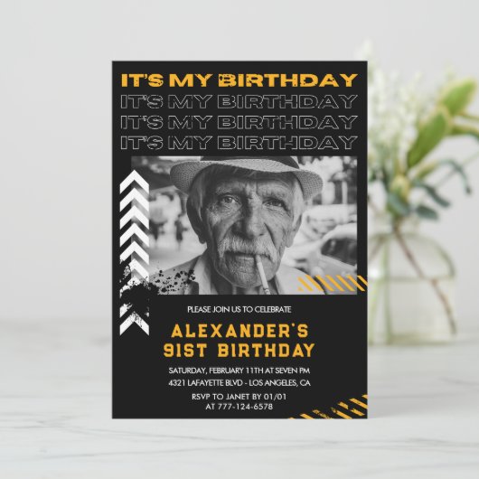 黒人の男性 写真 スプレー塗料 91歳の誕生日 招待状 (スタンド正面)
