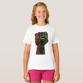 黒人の誇り 赤 緑の拳 パンアフリカンフラッグ ユニティ Tシャツ (正面フル)