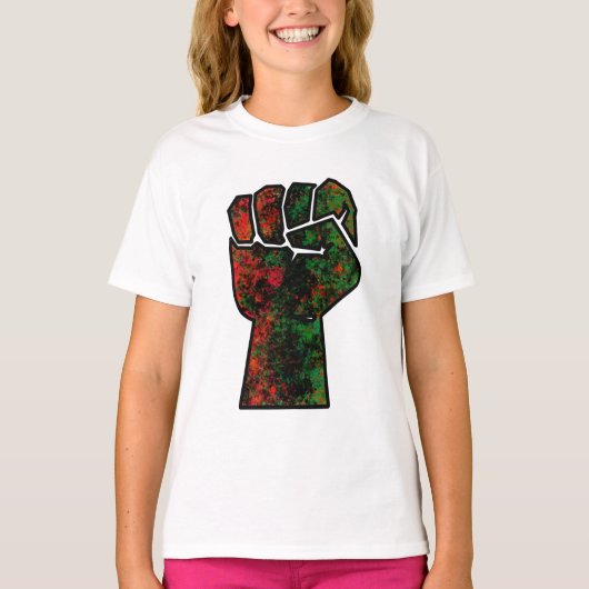 黒人の誇り 赤 緑の拳 パンアフリカンフラッグ ユニティ Tシャツ (正面)