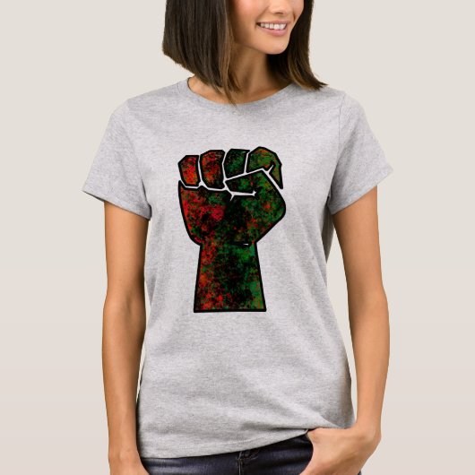 黒人の誇り 赤 緑の拳 パンアフリカンフラッグ ユニティ Tシャツ (正面)