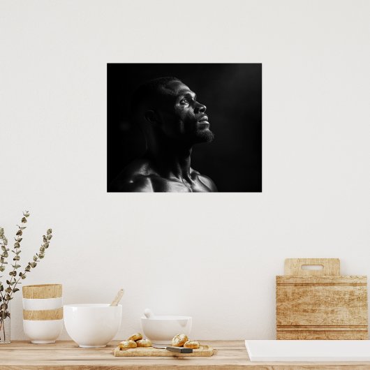 黒人の顔B&W写真のシルエット ポスター (キッチン)