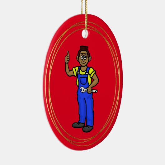 黒人またはアフリカ系アメリカ人の男性整備士オーナメント セラミックオーナメント (右)