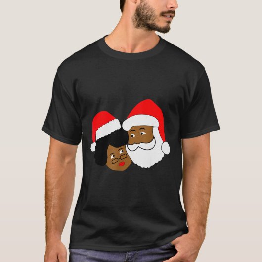 黒人を愛するサンタクロースとクラウス夫人 エスニックなクリスマス Tシャツ (正面)