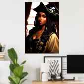 黒人アフリカ人婦人海賊ポートレート | AI Art ポスター (ホームオフィス)