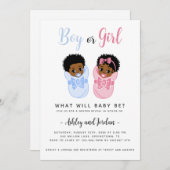 黒人アフリカ系アメリカ人の包まれたベビー性リビール 招待状 (正面/裏面)