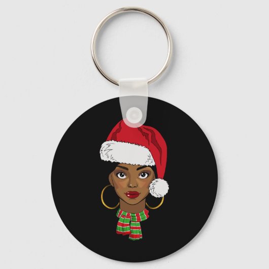 黒人アフリカ系アメリカ人サンタアフロクリスマスメラニン キーホルダー (正面)