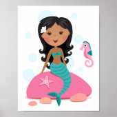 黒人アメリカ人の人魚の少女がタコとウミウマ ポスター (正面)