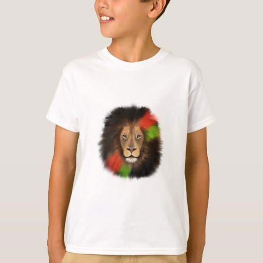 黒人プライド ライオン 赤 緑 ユニティ ジャングル 猫 王 Tシャツ (正面)