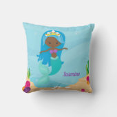 黒人マーメイドガール可愛いアフリカ系アメリカ人キッズ クッション (正面)