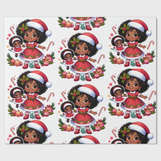 黒人包み紙 – 少女と彼女の人形 ラッピングペーパー (フラット)