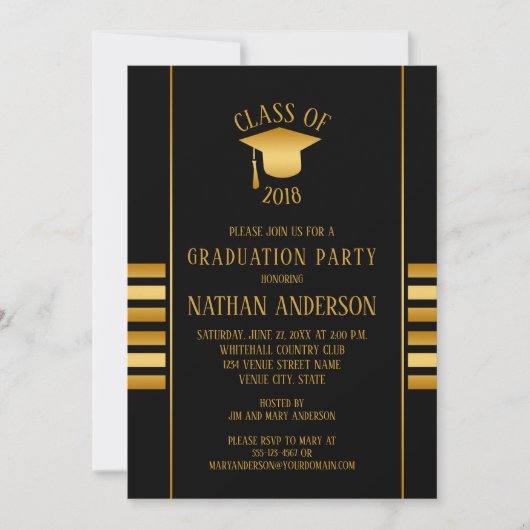 黒人卒業パーティーにおける青銅と金ゴールドのグラデーション 招待状 (正面)