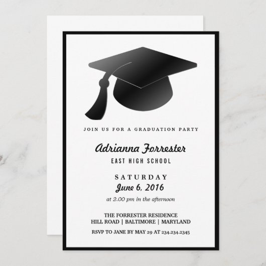 黒人卒業帽卒業モダンパーティー 招待状 (正面/裏面)