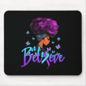 黒人女信じ紫とティール（緑がかった色）リボン自殺 マウスパッド (正面)