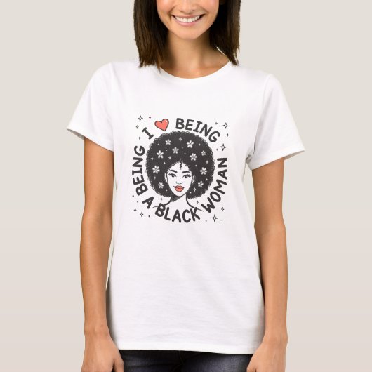 黒人女性であることを愛しています アフロの花 デザイン Tシャツ (正面)