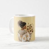 黒人女性と黄色いひまわり コーヒーマグカップ (正面左)