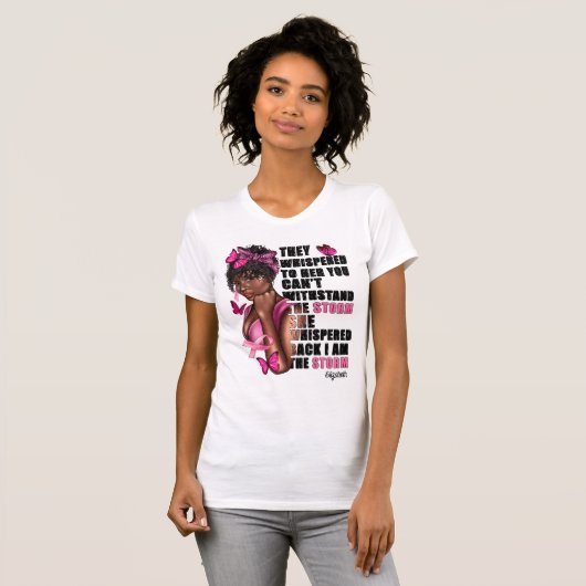 黒人女性に力を与える乳がんサポート Tシャツ (正面フル)