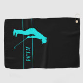 黒人女性のシルエットのゴルファーのモノグラムのティール(緑がかった色) ゴルフタオル (横)