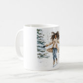 黒人女性のフィギュアスケート クリスマス コーヒーマグカップ (正面左)