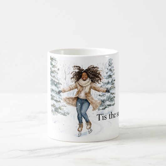 黒人女性のフィギュアスケート クリスマス コーヒーマグカップ (中央)