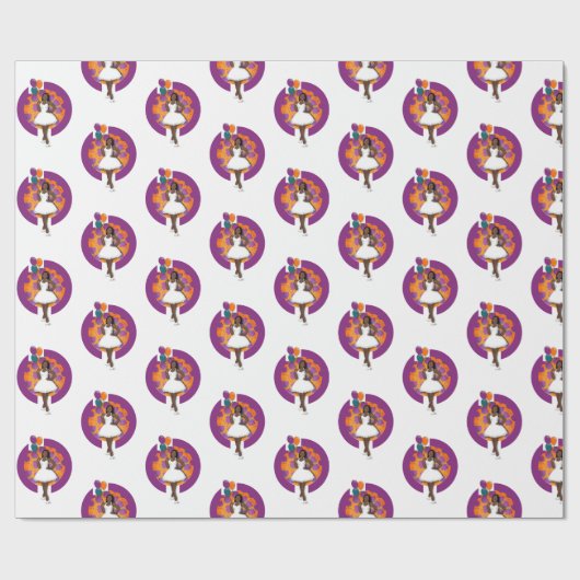 黒人女性のブライズシャワー風船と花 ラッピングペーパー (フラット)