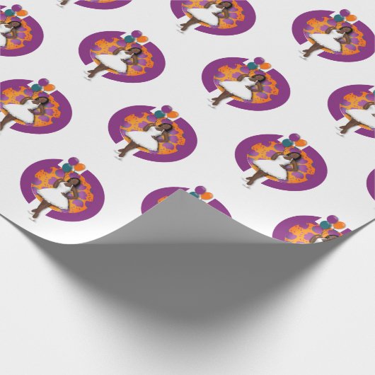 黒人女性のブライズシャワー風船と花 ラッピングペーパー (角)