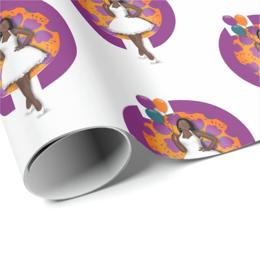 黒人女性のブライズシャワー風船と花 ラッピングペーパー (ロールコーナー)