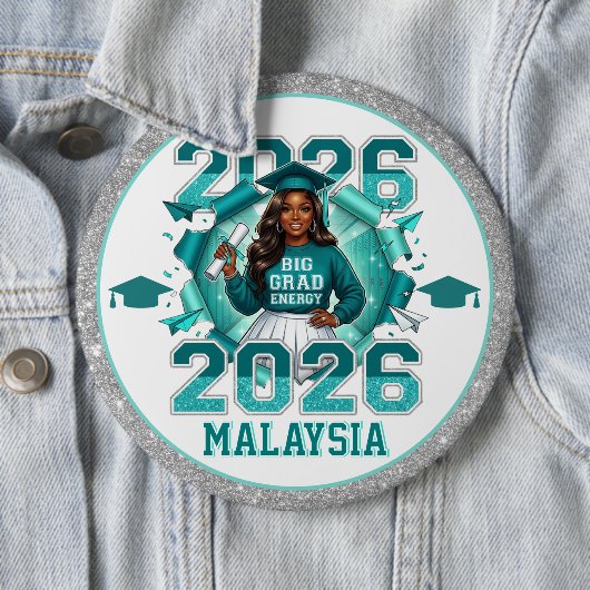 黒人女性の卒業式ビッグエネルギー ティール 2026 缶バッジ (インサイチュ)