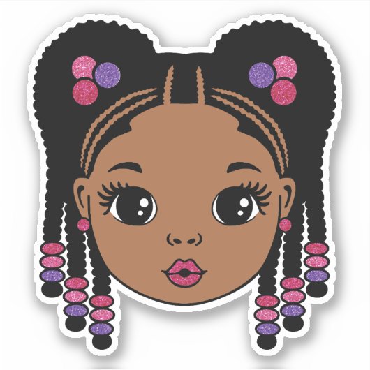黒人女性の編み髪 シール (正面)