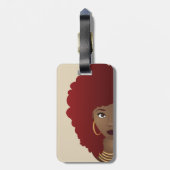 黒人女性の花を赤アフロオレンジ、イニシャル ラゲッジタグ (裏面縦)