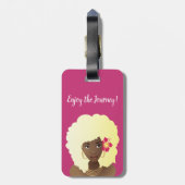 黒人女性の花楽しむの旅,ピンクとベージュ ラゲッジタグ (裏面縦)