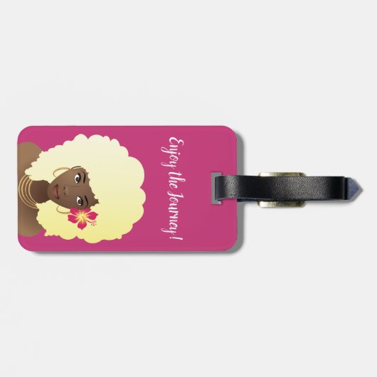 黒人女性の花楽しむの旅,ピンクとベージュ ラゲッジタグ (裏面横)