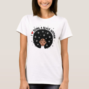 黒人女性の誇り アフロヘア 赤いハートの花 Tシャツ