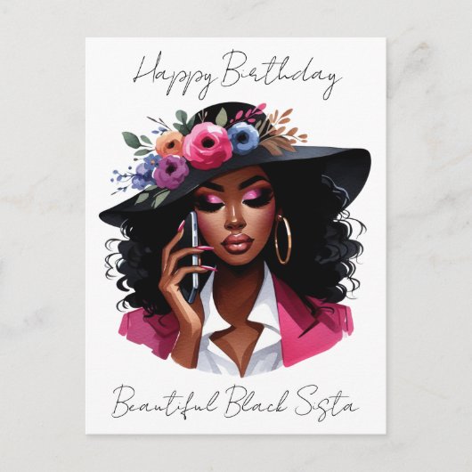 黒人女性の誕生日カード シーズンポストカード (正面)