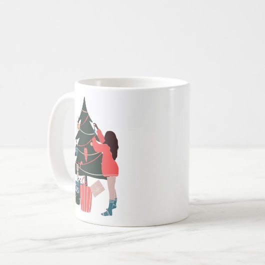 黒人女性の飾クリスマスツリーコーヒーマグ コーヒーマグカップ (正面左)