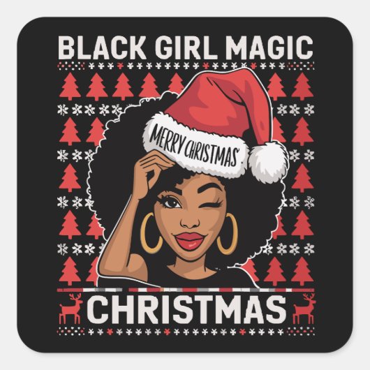 黒人女性の魔法 メリークリスマス アフリカ系アメリカ人 スクエアシール (正面)
