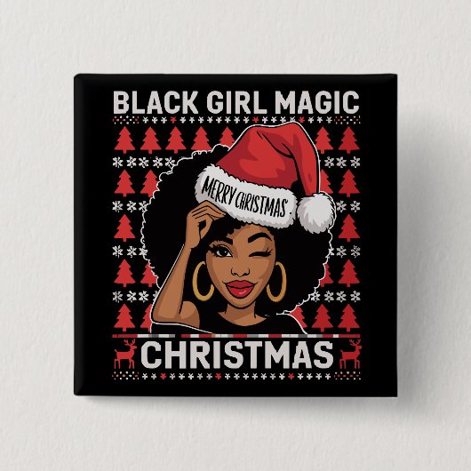 黒人女性の魔法 メリークリスマス アフリカ系アメリカ人  缶バッジ (正面)